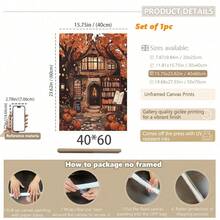 1pc, Canvas Hanging Painting, Framed Art Decoration, Ready To Hang, Wall Arts, Posters, Wall Art With Frame, Fantasy Bookstore Art, Fall Decoration, Rustic Fall Decoration, Halloween Wall Art, Vintage Halloween Paintings, Melancholic Fall Prints, Dark Preppy Fall Posters, Doorway Pumpkin Decoration, Maple Leaves, Fall, Halloween, Halloween Room Decoration, Halloween Dorm Decoration, Wall Decoration