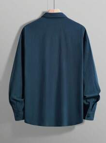 老钱风格男士衬衫 - 简约长袖纽扣衬衫，亚麻棉混纺面料 | 透气商务休闲及办公衬衫 | 经典纯蓝色上衣 | 男士圣诞礼物