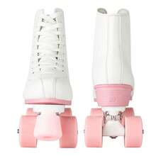 YYW Women's Roller Skates High-Top PU Leather With Classic Double-Row Wheel Design Suitable For Both Indoor And Outdoor Use Ideal For Beginners Pink And White Color Combination Stylish And Beautiful - trắng - Xem 5