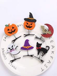 6 件万圣节发夹、南瓜、鬼、骷髅头饰、派对用品、节日装饰、小礼物、爪夹、发夹、发夹、发夹、发饰 - 彩色 - 查看 4