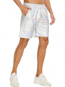 Men's Metallic Shorts Shiny Rave Shiny Sparkly Shorts With Pockets - Bạc A - Xem 2