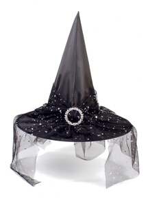1pc Halloween Witch Hat, Costume Accessory, Witch Role Play Hat With Veil, Halloween Party Hat, Holiday Gift, Suitable For Daily Wear And Halloween