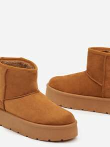Thick Sole Platform Slip-On Snow Boots, Warm & Casual, Autumn/Winter - Camel - View 6