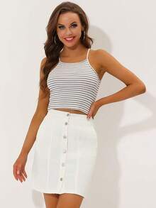 Women's Skirts 2025 Summer Casual A-Line Short Button Down Jean Skirt-LYST EMSV - 白色 - 查看 7
