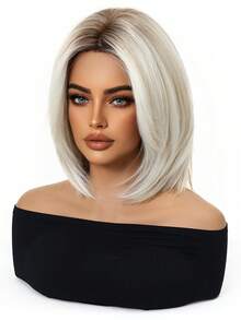 12 Inch Ombre Brown-Golden Synthetic Heatproof Wig With Bangs, Natural Looking, Suitable For Women's Daily, Party And Cosplay Use - Blonde Ombre - View 5