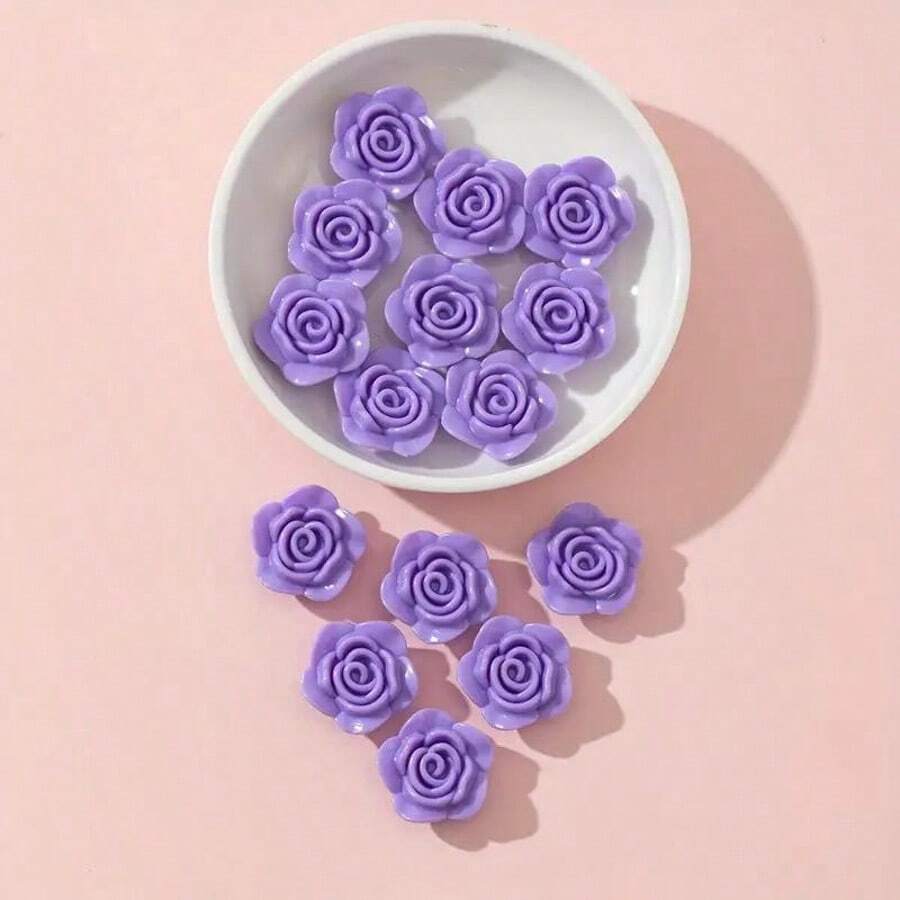 50Pcs 12mm Rose Flower Beads Loose Beads DIY Beads Jewelry Accessories Handmade Material - 紫色 - 查看 1