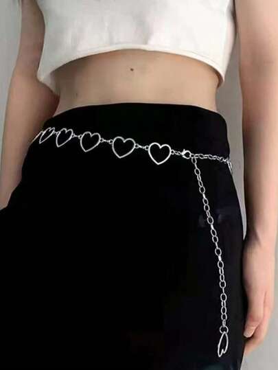 Cadena de cintura con forma de corazón hueco de metal minimalista, cinturón de cintura estilo hip hop
