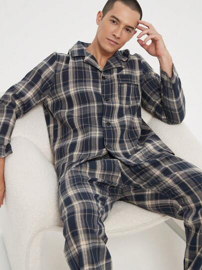 Men's Thick Pajama Set, Long Sleeve Shirt And Pants For Autumn/Winter
