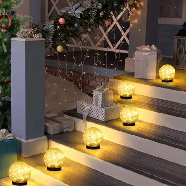 1 pieza Luces de cadena de 30 LED alimentadas por energía solar con bola de cristal | Luces de decoración interior | Lámparas de mesita de noche | Luces de escalera | Luces de pilar exterior, Blanco cálido/Luces cambiantes de color - Ideal para Halloween, Navidad, bodas, etc. - Adecuado para jardín, césped, patio, faroles de iluminación cálida