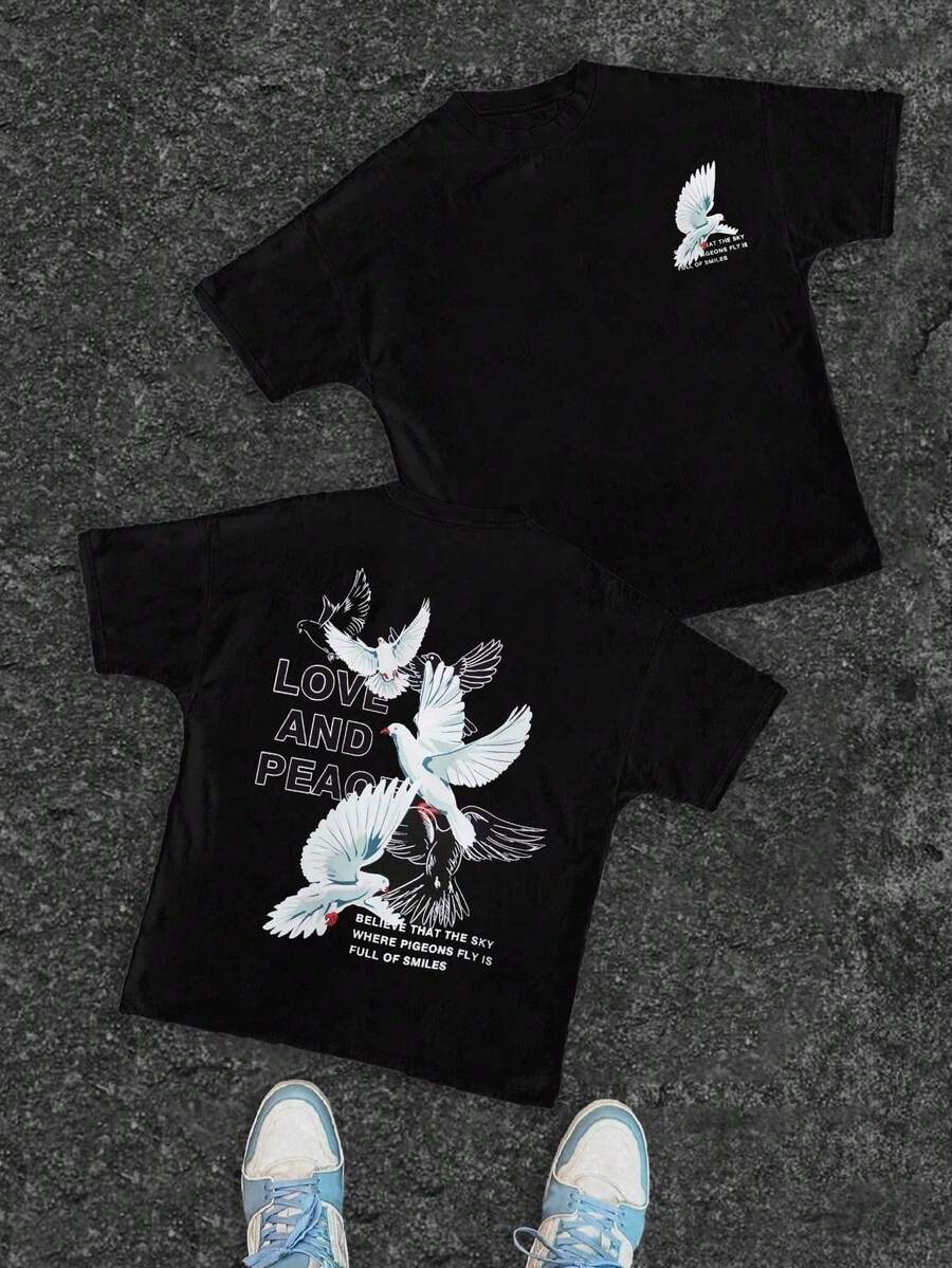 Boys & Teens' Casual Graphic Print Round Neck Short Sleeve T-Shirt, Summer Top - 黑色 - 查看 1
