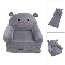2-In-1 Kids' Foldable Sofa - Cartoon Flip-Open Design With 3-Layer Breathable Cloth & Sponge | Toddler Chair For Babies & Children - Grey - View 3