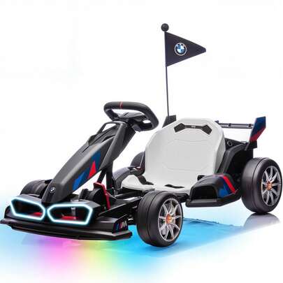 Electric Go Kart With Adjustable Seat, 24V Licensed BMW Drift Kart With Dual 200W Motors, Crazy Go Cart For Kids Ages 6-12, LED Lights, Drift Mode And 2 Speed (24V)