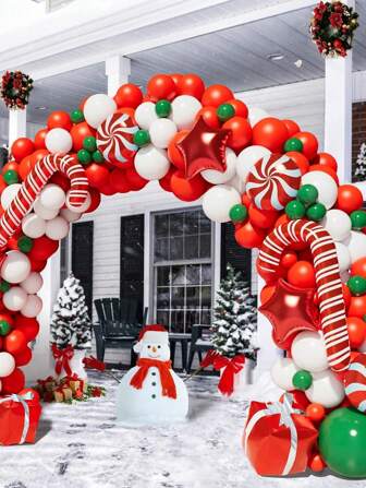Christmas Balloon Garland Arch Kit With Christmas Red White Candy Balloons Gift Box Balloons Red Star Balloons For Xmas Party Decorations