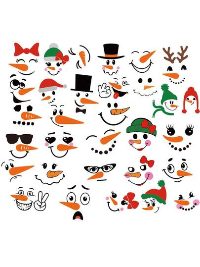 60 Pieces Snowman Face Stickers For Christmas Decorations, Snowman Face Decals, Water Bottle Vinyl Stickers, Small Snowman Face Decals, Refrigerator Decals, Christmas Decorations, Party Decoration Supplies