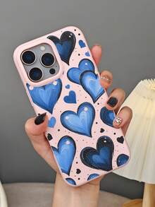 Aesthetic Blue Heart Pattern Phone Case For Women Cute Painting Design Protective Cover Fashion Art Print Shockproof Back Case Compatible With Iphone 16promax/16pro/16plus/16/15promax/15pro/15plus/15/14promax/14pro/14plus/14/13promax/13pro/13/12promax/12pro/12 - 黃色 - 查看 6