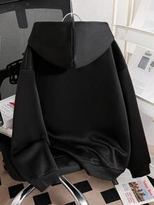 青少年女孩字母图案印花连帽卫衣 - 黑色 - 查看 2