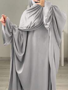 1 件蝙蝠袖长袍，穆斯林伊斯兰女装，适合日常穿着，四季皆宜 - 彩色 - 查看 30