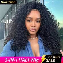 150% Density Seamless Clip-On Half Wig, Brazilian Virgin Hair, 3-In-1 Upgraded Version, Reversible Water Wave, No Glue No Lace - Natural Black - View 2