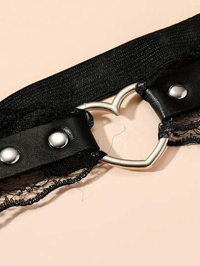 1pc Adjustable Black Heart-Shaped Garter Belt - Y2K Gothic Sexy Suspender, Suitable For Parties, Daily Layering, Breathable Elastic Band, All-Day Wear, Summer