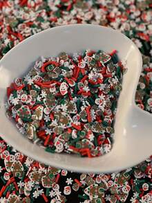 50g/Box zufällig gemischter Mini Weihnachts-Harz-Dekorations-Set, Weihnachts-Schneeflocke Weihnachtsmann Perlen, DIY Feiertags-Party Nagelkunst Dekorations-Accessoires