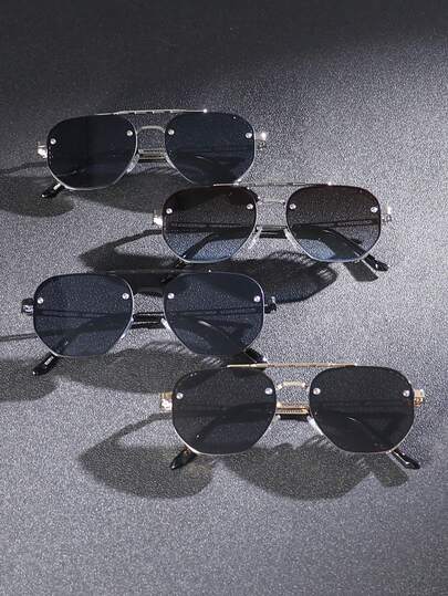 Herren Metallrahmen Doppelsteg Geometrischer Rahmen Cut Out Bügel Dekorative Brille, geeignet für tägliche Fahrten, Outfit-Kombinationen, Fotografie, Outdoor-Urlaub, auch ein tolles Geschenk zu Schulbeginn, Halloween, Weihnachten, Ostern, Valentinstag, Unabhängigkeitstag, Erntedankfest, Neujahr