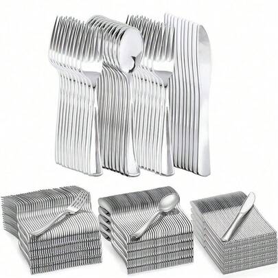 100 Stück schweres Silber Besteck-Set für Desserts, bestehend aus 50 Gabeln, 25 Messern und 25 Löffeln, geeignet für Partys, Neujahrsfeiern und Verlobungen