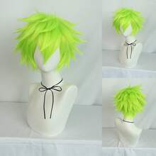 Perruque avec frange droite courte et volumineuse, perruque de cosplay unisexe pour anime, disponible en plusieurs couleurs, perruque avec frange en fibre synthétique résistante à la chaleur, apparence naturelle, haute densité, sans colle nécessaire, confortable à porter, fabriquée en fibre résistante à la chaleur, pour le quotidien, les vacances, les fêtes de Noël, les accessoires de scène, cadeau idéal - Multicolore - Voir 40