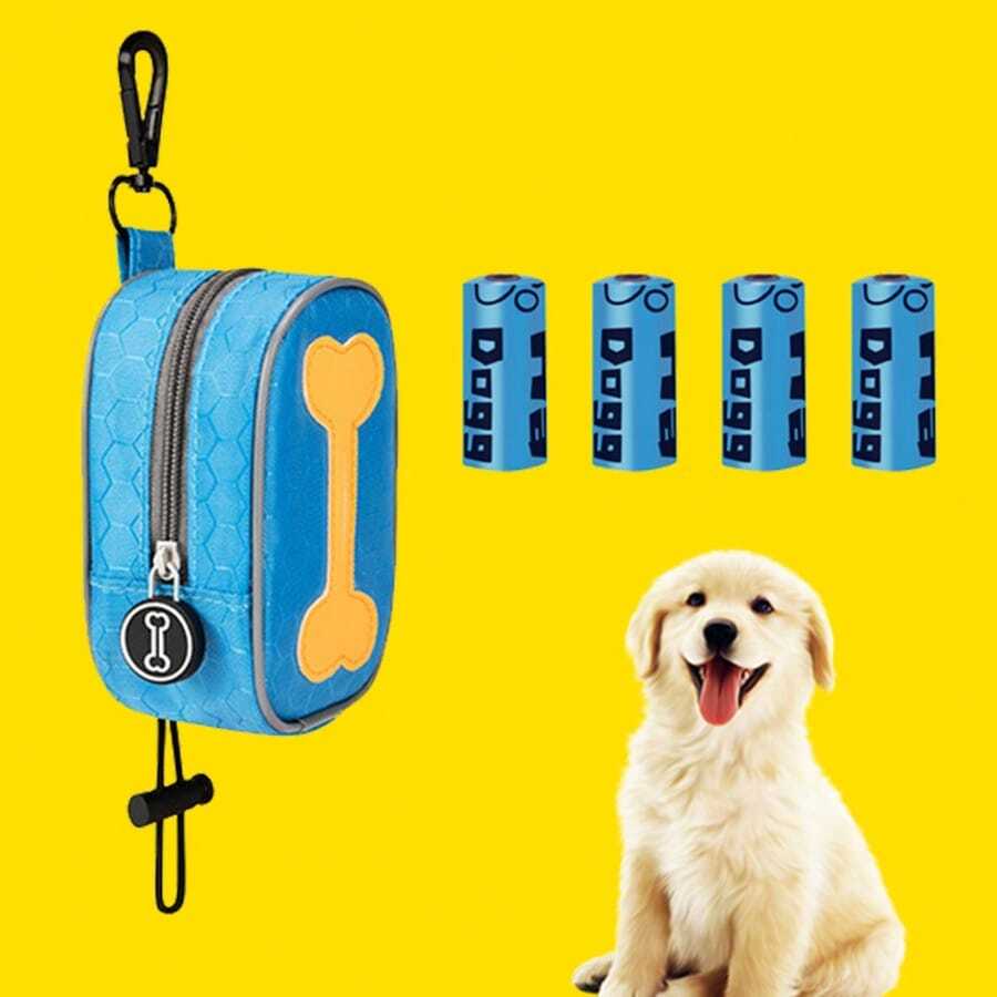 Hands-Free Sky Blue Portable Poop Bag Dispenser Clip With 4 Rolls (60 Bags) Included - Blue Floral Print Dog Waste Bags Holder For Travel, Walking, Pet Clean Up