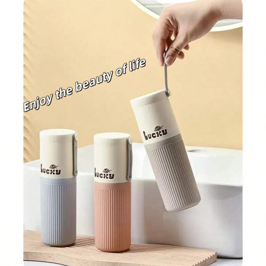 Juego portátil de 2 en 1 de cepillo de dientes y vaso enjuagador de plástico, soporte de cepillo de dientes de viaje práctico, material de PP