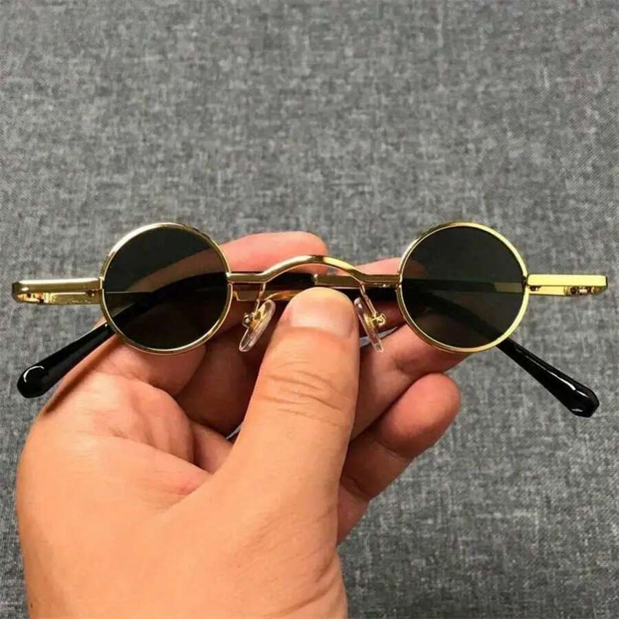 1 Piece Rock Punk Men's Fashion Glasses Classic Small Round Frame Wide Bridge Metal Frame Black Lens Glasses - Black - View 1