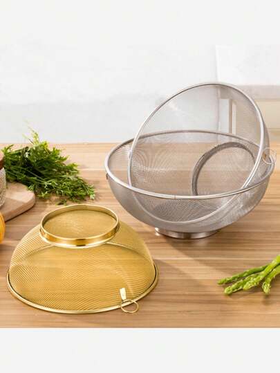 1 件装不锈钢沥水篮，金色/银色不锈钢网状滤网套装，细网沥水器，多功能孔沥水盆，筛网沥水器，网状沥水器，多功能厨房沥水器，适用于水果、水槽、米饭 - 细网沥水篮，高效沥水 - 防锈耐用，厨房用品，厨房配件，厨房工具