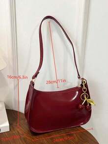 Túi hình lưỡi liềm thời trang tối giản, Túi đeo vai khóa kéo tối giản màu trơn, Ví da PU màu trơn, Túi màu đỏ tía & Thích hợp cho mua sắm, công tác, đi làm, ngoài trời, du lịch, sử dụng hàng ngày - Đỏ - Xem 8