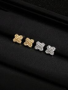 1 par de pendientes de botón cuadrados con textura geométrica vintage, pendientes de pepita chapados en oro de 18 quilates para hombres, pendientes de atuendo urbano, joyería diaria para hombres - Cuadrado - Ver 10