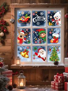 268pcs/9Sheets Christmas Window Clings For Glass, Christmas Window Decorations Snowflake Santa Reindeer Snowman Stickers For Wtiner Holiday Indoor Windows Decorations Decals,Indoor Christmas Stickers, Christmas Party Decorations,Winter Frozen New Year Party Supplies Wonderland Decorations,Christmas Decorations Home,Christmas>Decoration - Multicolor - View 2