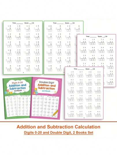 1-3 年级数学练习册套装：单位数和两位数加法与减法练习 - 学习活动、教师资源、幼儿教育材料、英语语言、平装、无需电池、学习活动 | 数学练习册 | 平装、数学学习工具