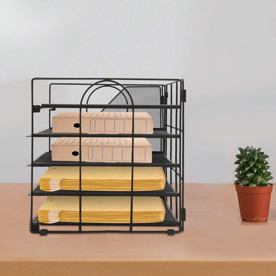 5 Tier Letter Tray Desk Organizer Metal Mesh A4 Paper Desktop Filing Trays - Black - View 1