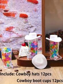 24pcs/Set (12 Mini Plastic Cowboy Hats & 12 Cowboy Boot Cups), Western Cowboy Hat & Boot Cups, Party Supplies Suitable For Theme Birthday Party Decor And Cowboy Bachelor Party Favors, 1oz - Multicolor - View 11