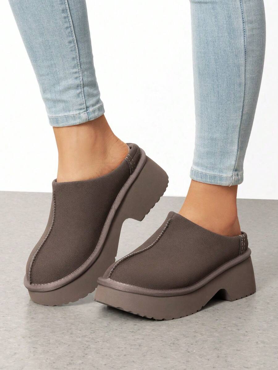 Women Platform Mules Wedge Closed Toe Clogs Faux Suede Slip On Memory Foam Non-Slip Lightweight Casual Slippers Shoes Autumn Winter - màu nâu - Xem 1