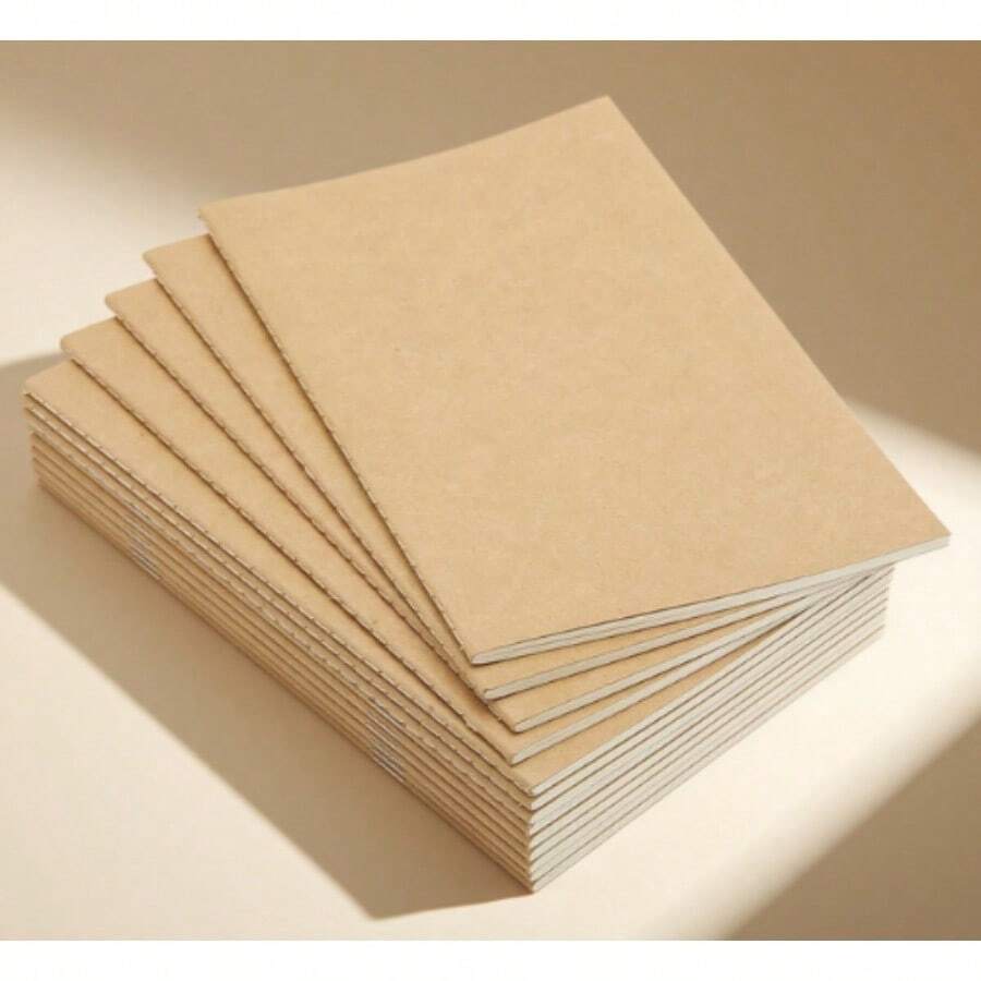 10pcs   Kraft Paper Cover Notebook | Blank Inner Pages For Writing, Drawing, Learning, And Note Taking. Multi Book Set Super Practical - 卡其色 - 查看 1