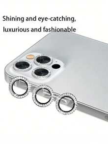 ZYSHI 3pcs Shiny Camera Lens Protector With Metallic Ring, Compatible With Iphone 17 Pro Max/17 Pro/17/Air/16 Pro Max/16/15 Pro Max/15/14 Pro Max/14/13, Cute & Fashionable Accessory, Anti-Scratch Protective Film, Great Birthday Gift For Women & Girls (Phone Camera Lens Cover) - Silver - View 3