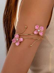 1pc Unique Inlaid Faux Pearl Flower Arm Cuff, Suitable For Women's Daily And Vacation Wear