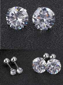 2 Stücke/Set Titanstahl hypoallergene Ohrknochenstifte mit 4-Krallen 5A Qualität Zirkonia Rundkugel Einzeldiamant Schraubverschluss Ohrringe, einfach & modisch 20G Feingewinde Ohrpiercing Schmuck