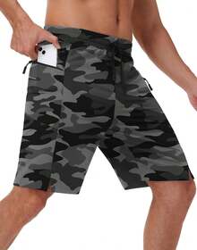 22" Men's Board Shorts Swimwear No Mesh Lining - Long Swim Trunks Surf Shorts Bathing Suit With Zipper Pocket UPF50+ - 05-blue - 查看 2