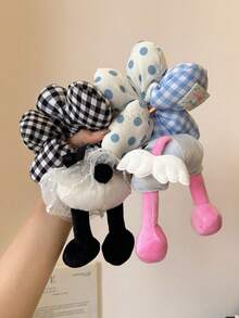 1 Stück Tupfen Cartoon Schleife karierte Farbblock Patchwork süße lässige Polyester elastische Haargummi, Hintern, Blume, flauschiger Pompon Haargummi für Mädchen, erhöhter Pferdeschwanz Accessoires, geeignet für Party, Lässig, Outdoor, Reise, Haargummis Haarband Kopfschmuck elastisches Band - Verschiedenfarbig - Übersicht 20