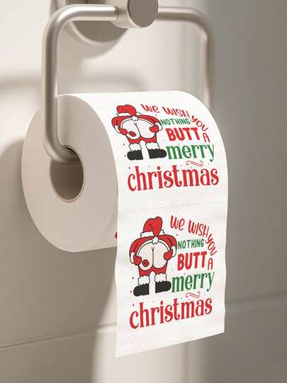 1卷圣诞主题卫生纸，10*9.5厘米，印有圣诞老人图案，圣诞快乐，可作浴室一次性纸巾、圣诞派对装饰、圣诞装饰、家居装饰、圣诞礼物、冬季装饰、圣诞派对礼品、家庭聚会用品、节日配件、新年派对配件、圣诞洗漱用品，也适用于厨房和浴室，是圣诞晚餐用品的理想之选。