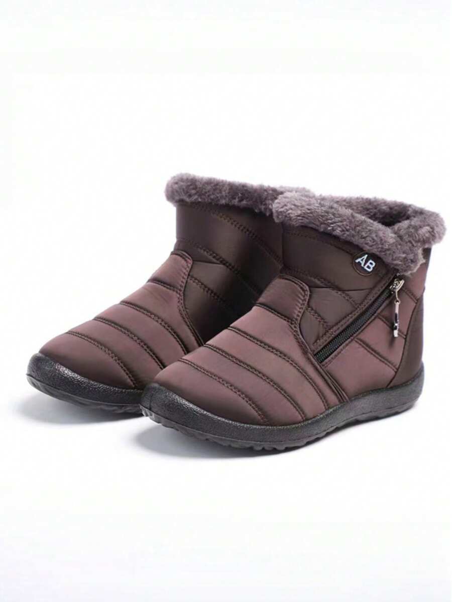 Winter Warm Snow Boots For Women, Side Zipper Insulated Ankle Boots, Outdoor Durable Boots