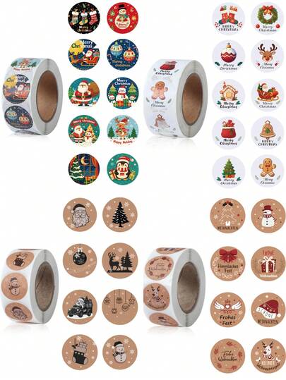 1 Rotolo/500 Pezzi Adesivi Natalizi, Etichette Adesive Decorative Natalizie con Babbo Natale, Pupazzo di Neve, Renne, Adesivi per Buste, Adesivi Sigillanti, Decorazioni Natalizie, Adesivi per Scrapbooking Regalo, Decorazioni Natalizie Buon Natale, Decorazioni Natalizie, Regalo di Natale, Decorazioni per Confezioni Regalo