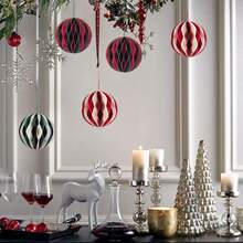 Christmas Cubic Structure Paper Decorations Mini Paper Lanterns Ornament For Christmas Tree Home Party Decor