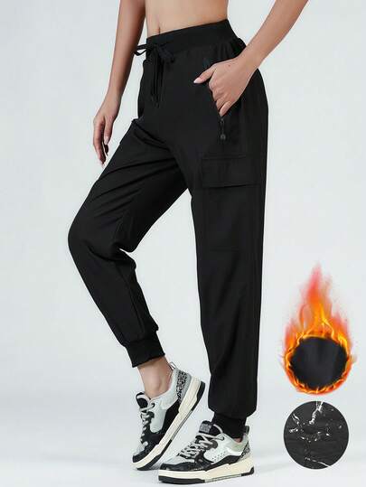 Women'S Winter Fleece-Lined Pants – Multi-Pocket Cargo Pants, Windproof & Waterproof Sports Pants With Zip Pockets, Comfortable Joggers, Thermal Outdoor Trekking & Hiking Pants For Fall/Winter Daily Casual Wear Tights