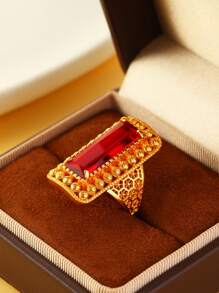 1 pieza Anillo abierto con borde de cuentas calado con estilo de palacio vintage, adecuado para fiestas, bailes, festivales, gran opción de regalo